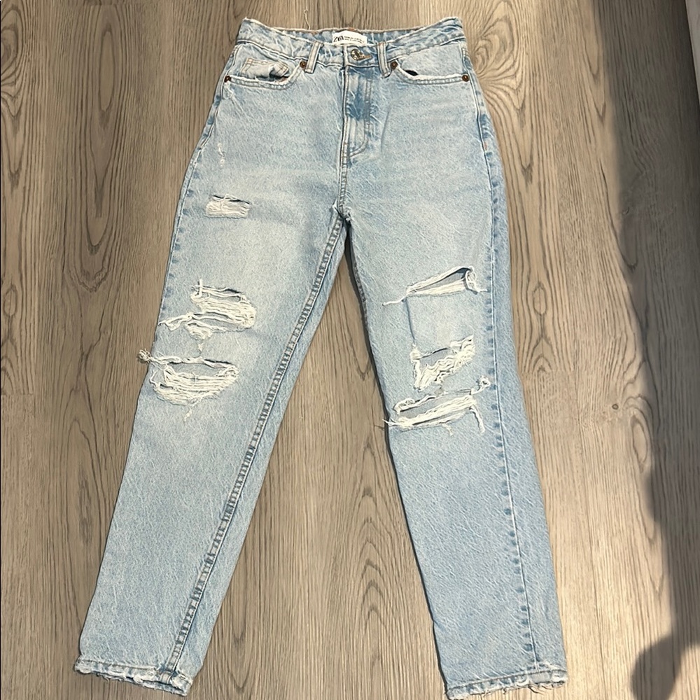 Zara Light Blue Distressed Women Jeans Size 2